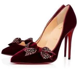 Maroon Louboutin Madam Menule Velvet Heels 38/8